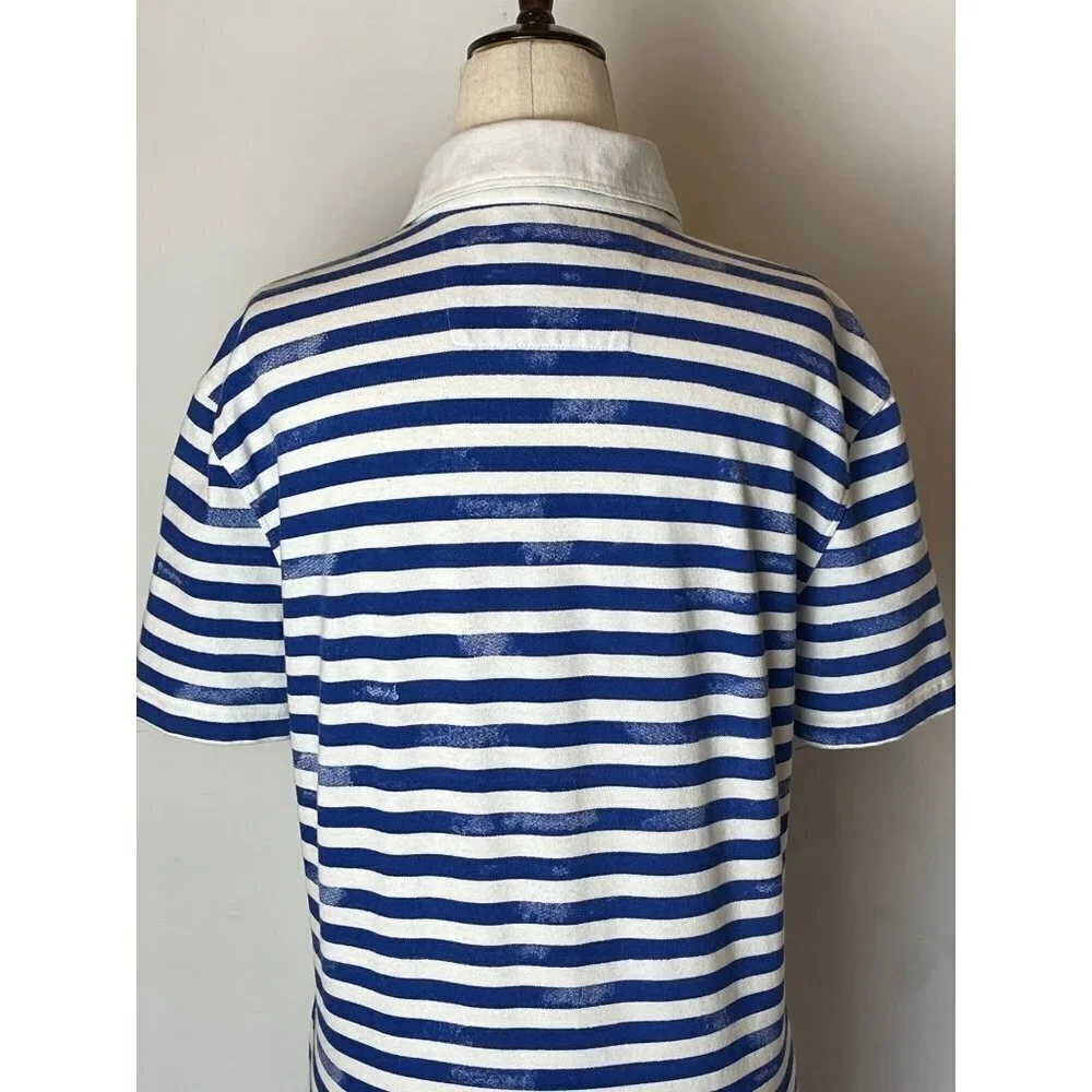 Banana Republic Blue And White‎ Striped Cotton Blend Polo Shirt Size S